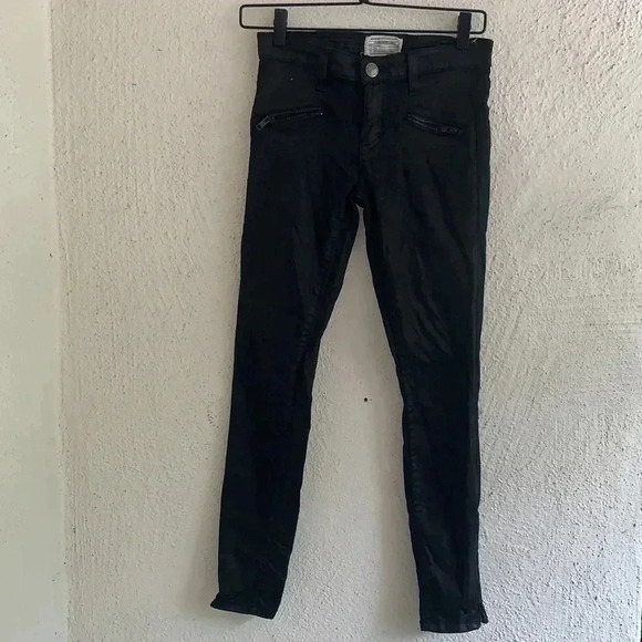 Current/Elliott The Soho Zip Stiletto Skinny Ankle Black Coated Jeans Size 24 - Picture 3 of 8